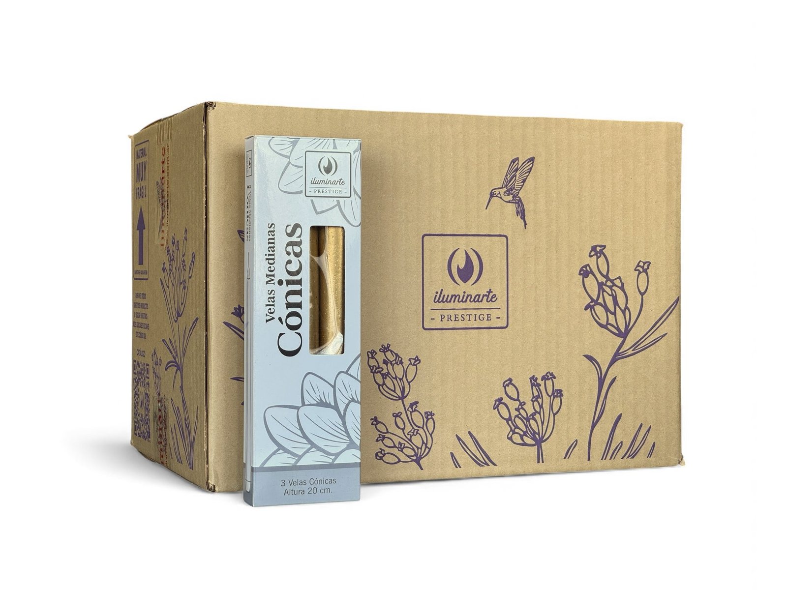 134RB - 3 Velas Conicas 20 cm Oro/Plata Bto x 44
