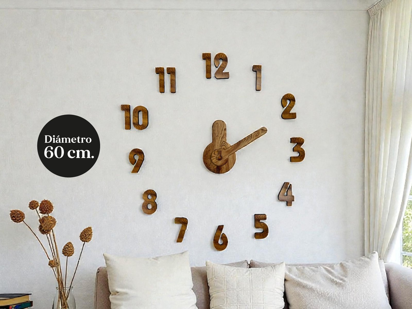 793D - Reloj Auto adhesivo Simil Madera 60 cm