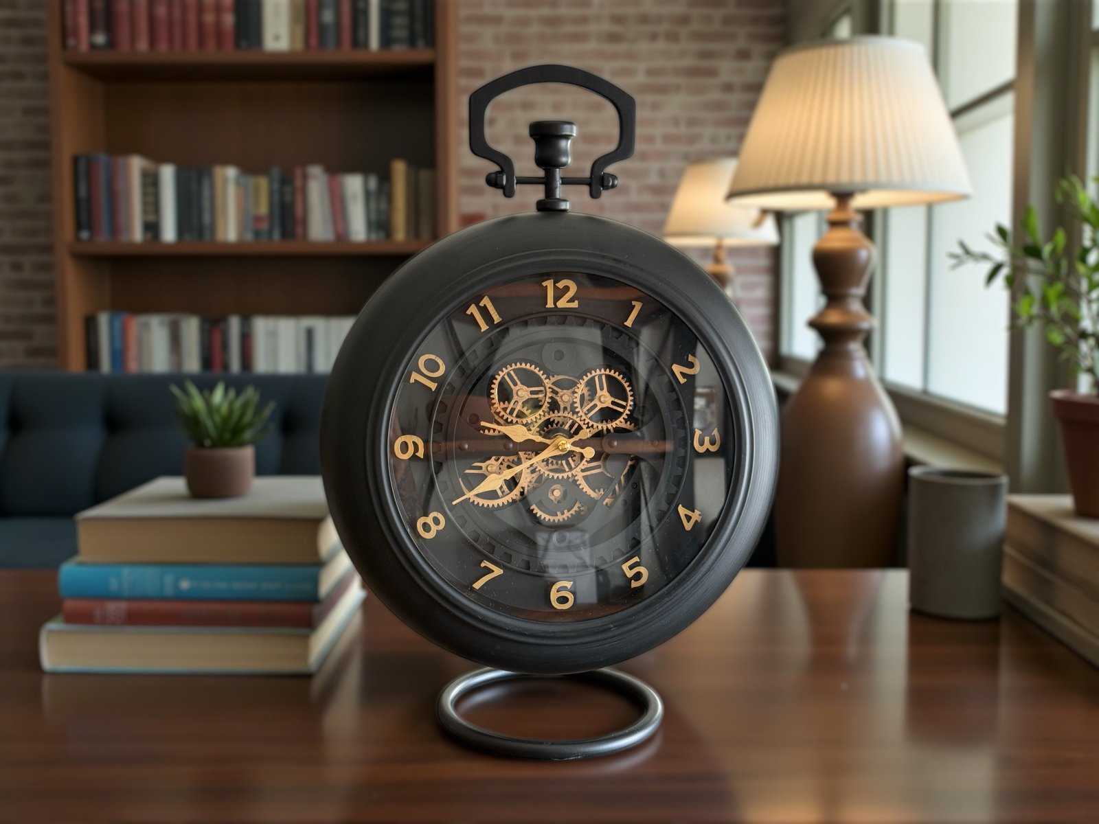 793Ñ - Reloj de repisa con engranajes 40.5cm