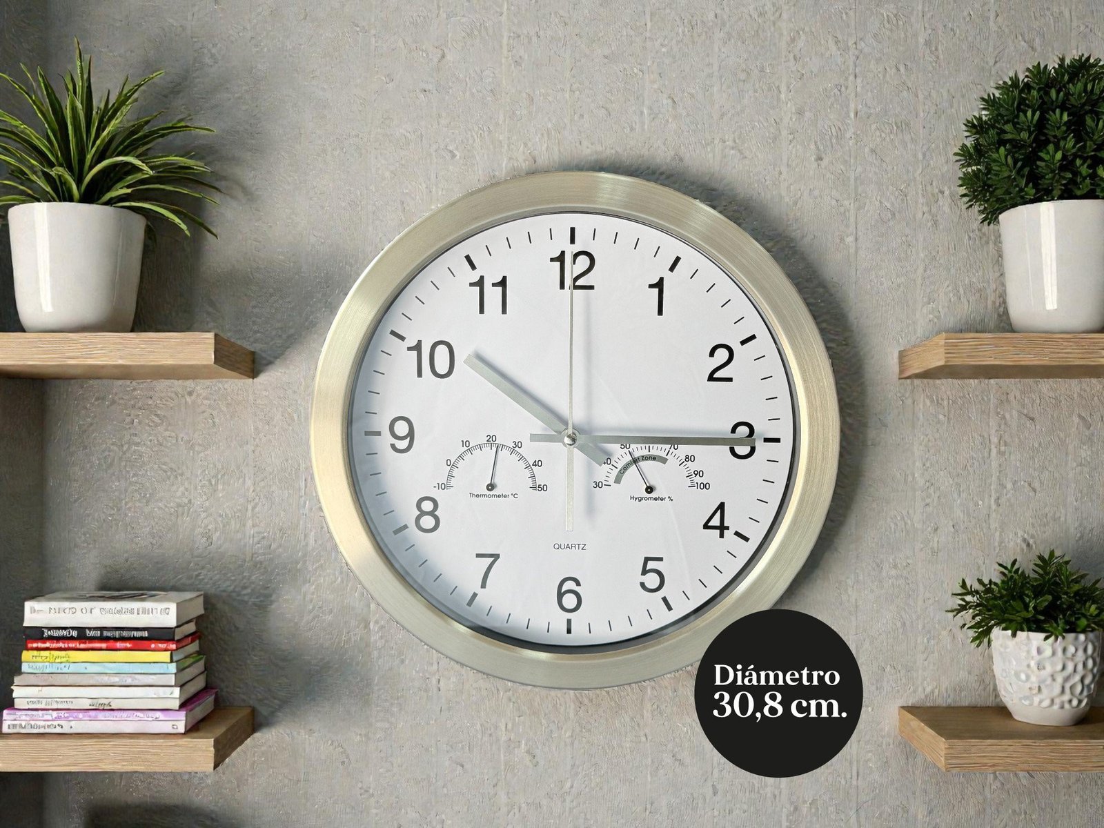 793R - Reloj de Pared Metal temp. y hum 30.8 cm